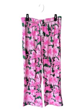 Lilly Pulitzer Pink&Green Floral Hibis Kiss Drawstring Pajama Lounge Pants L